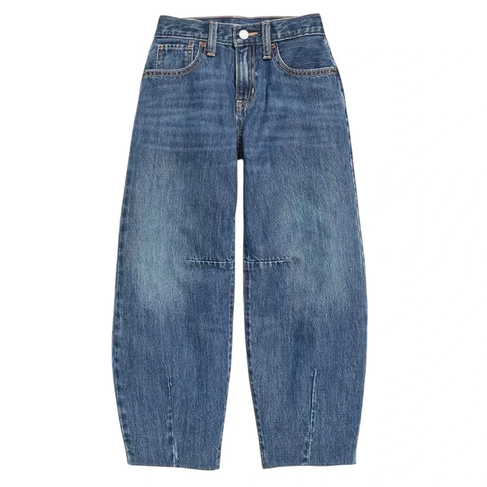 Old Navy  Baggy Barrel Leg Jeans Girls Size 12 Plus Medium Wash Raw Hem